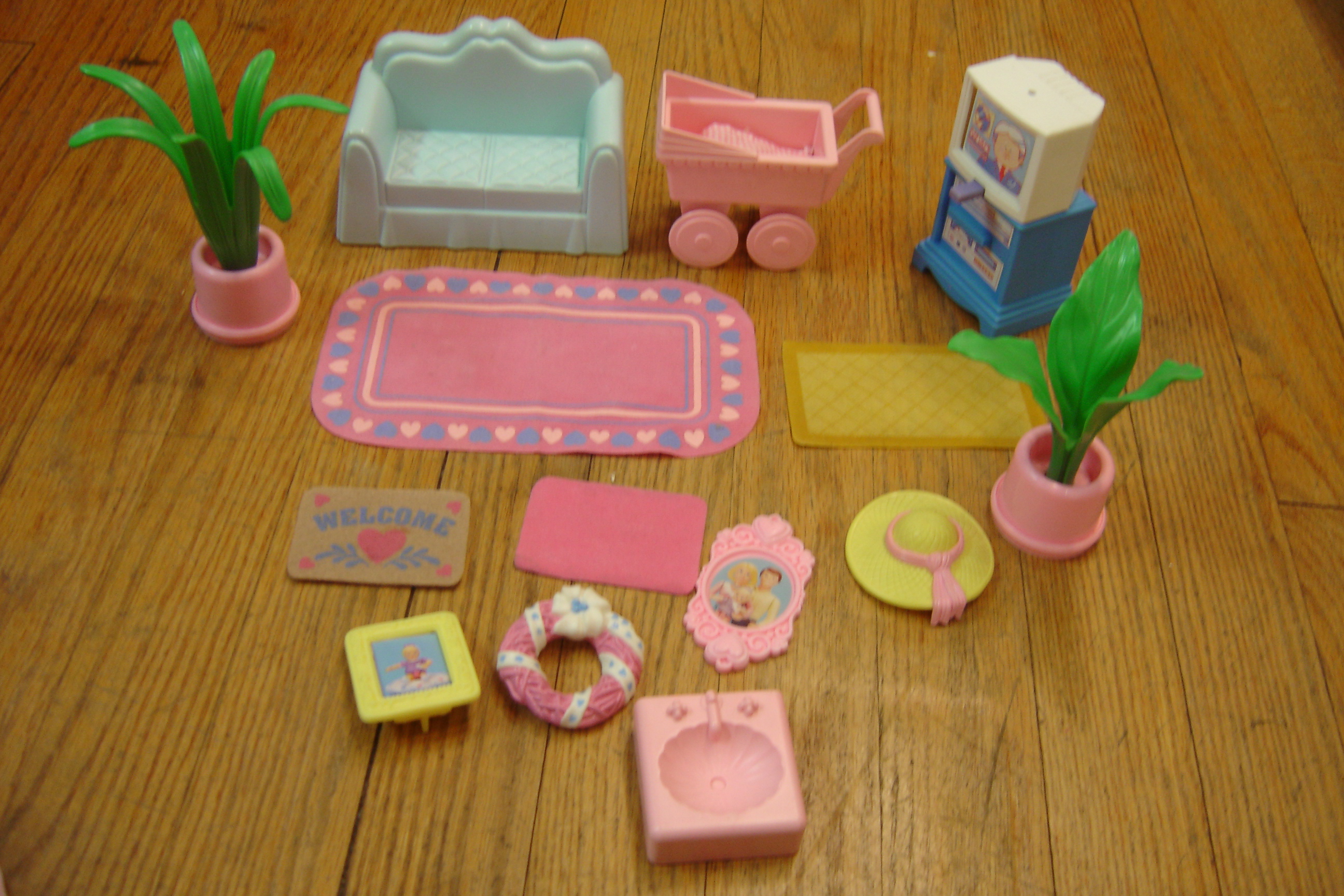 Vintage 1990's Playskool Doll House Furniture and Accessories 14 pcs